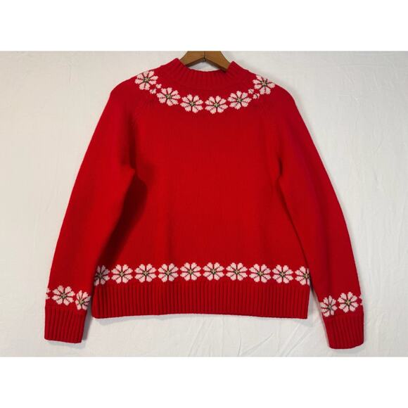 Madewell Red Floral Wool Blend Sweater Womens Pullover Mock Neck Small Hazelwood - Picture 4 of 9